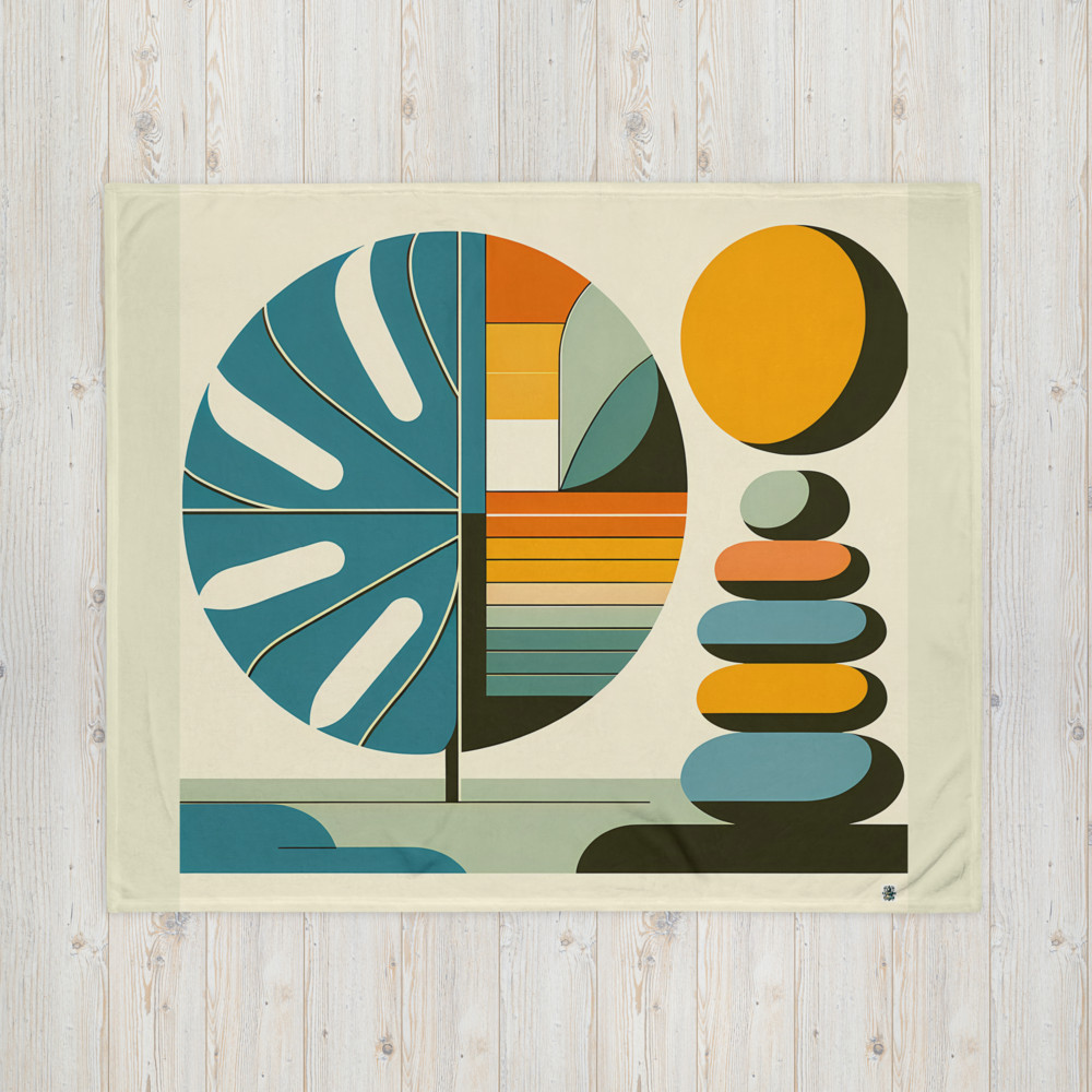 Geometric Monstera Leaf and Stacked Stones