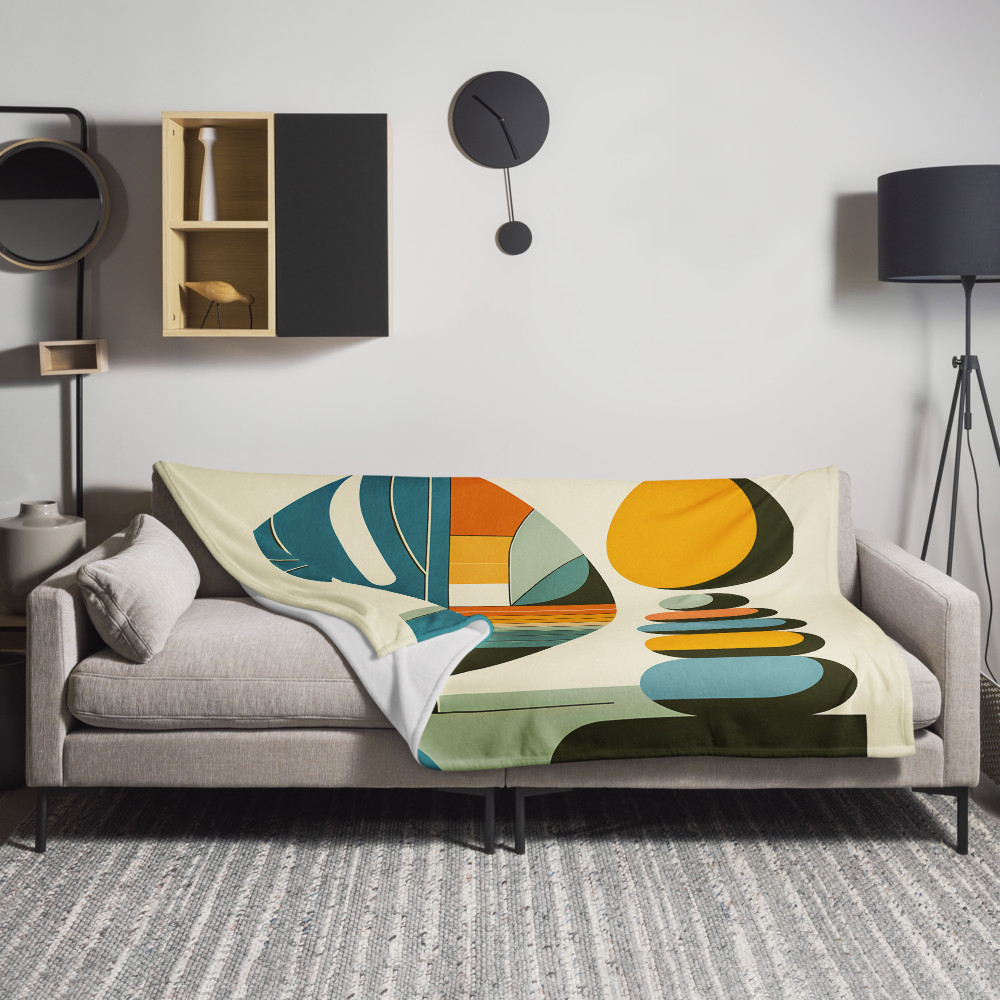 Geometric Monstera Leaf and Stacked Stones