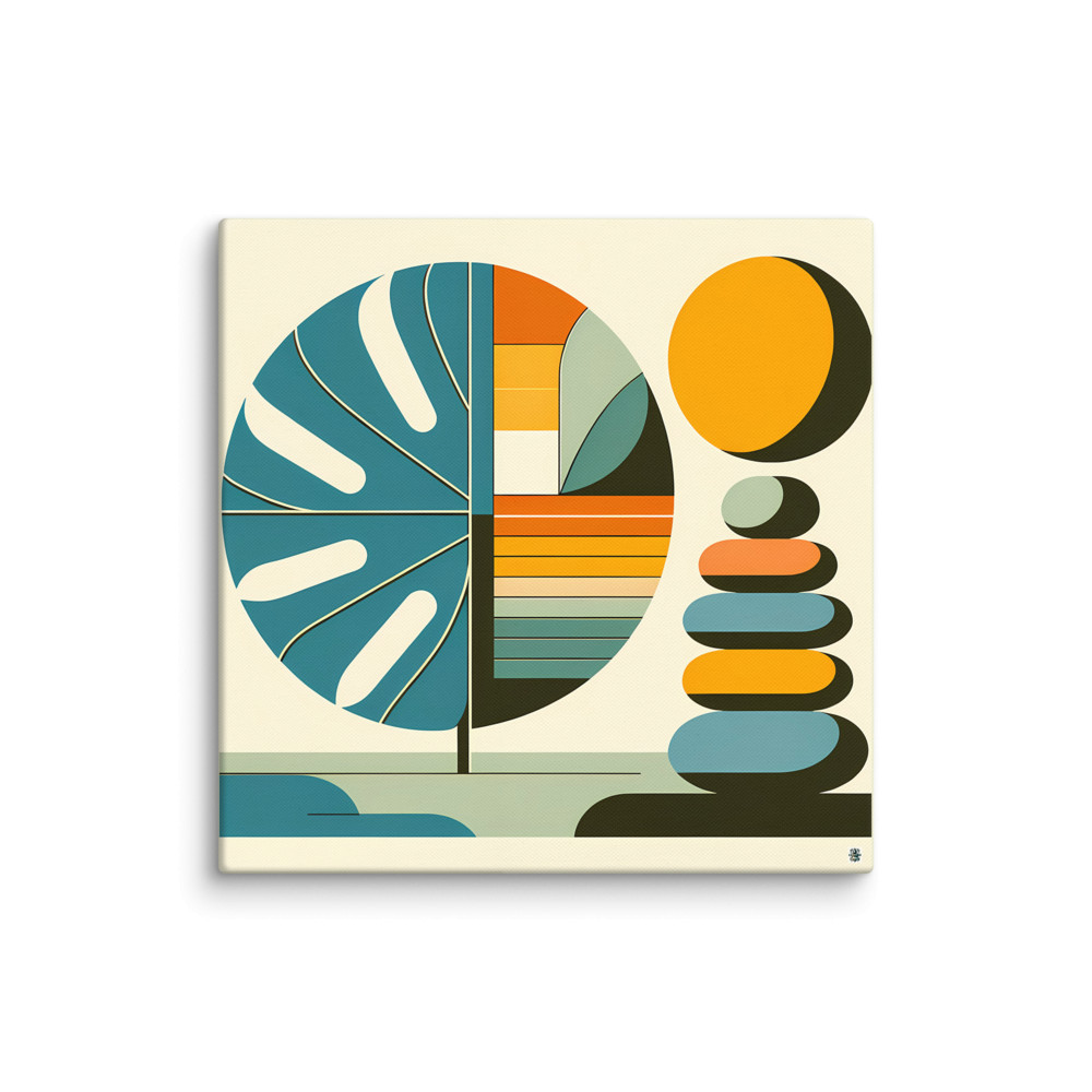 Geometric Monstera Leaf and Stacked Stones — Canvas Print