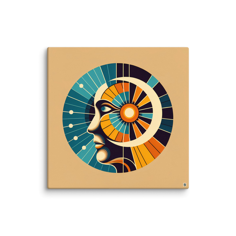Geometric Abstract Face with Radiating Sunburst — Canvas Print