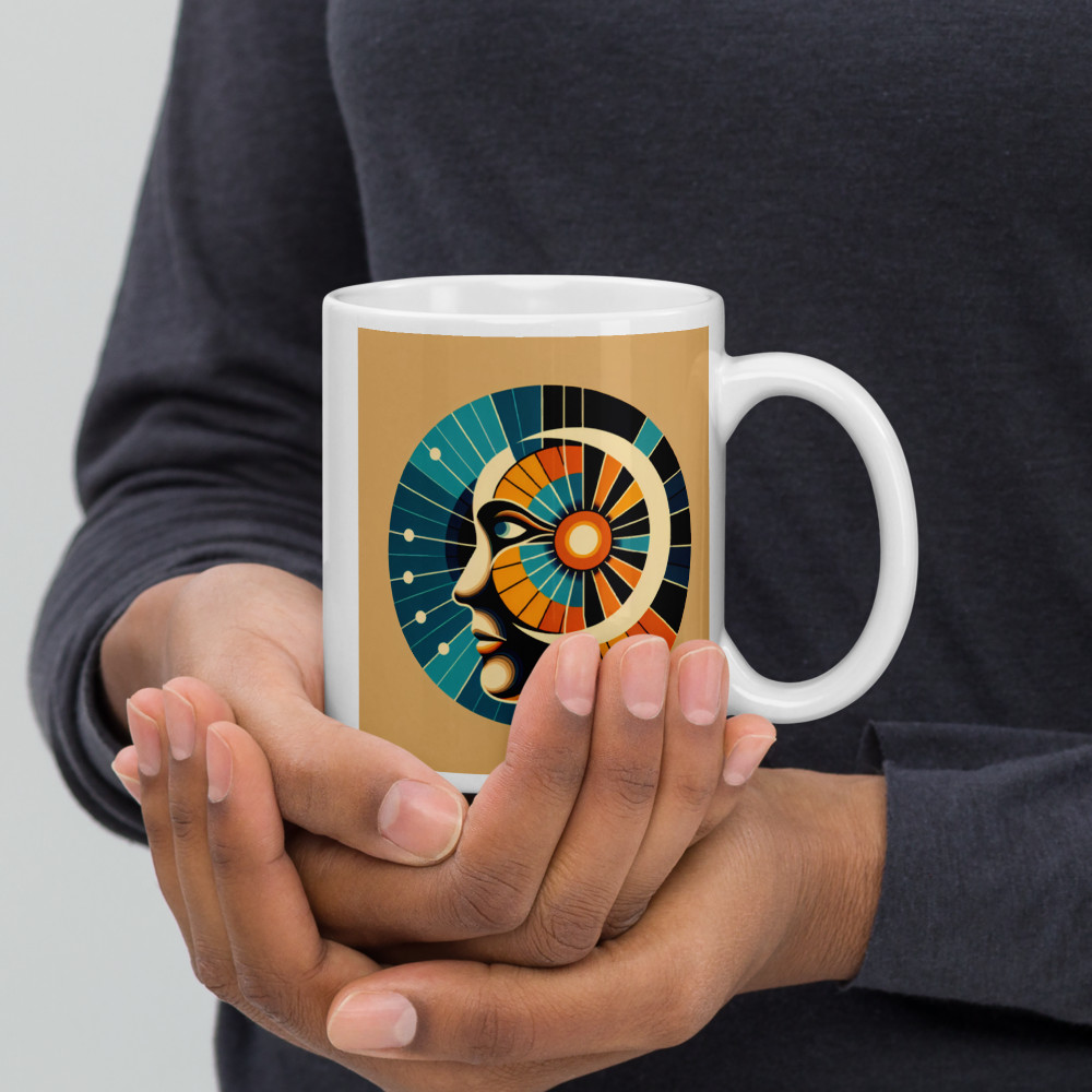 Geometric Abstract Face with Radiating Sunburst