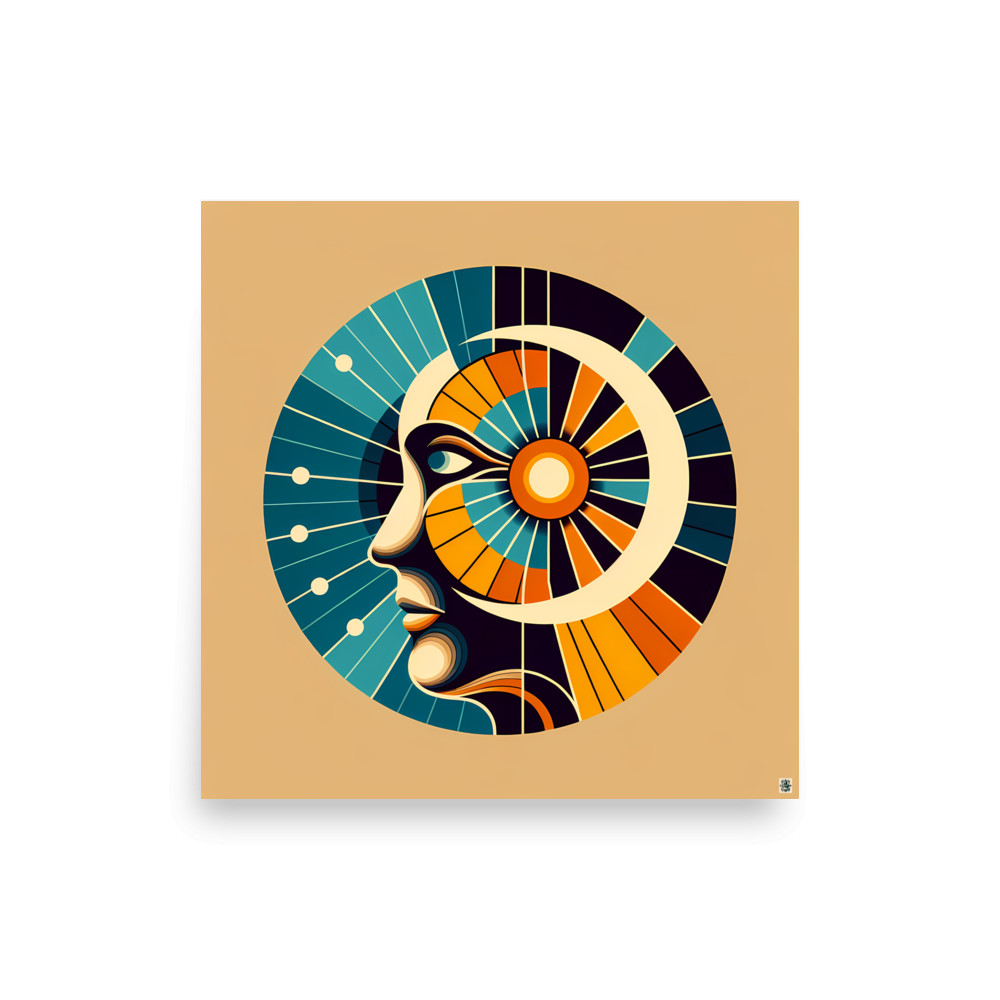 Geometric Abstract Face with Radiating Sunburst — Art Print