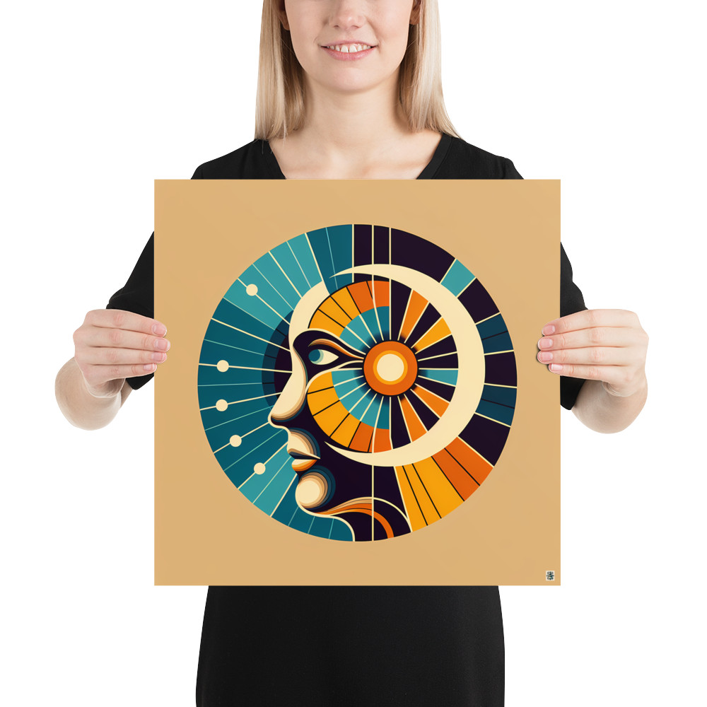 Geometric Abstract Face with Radiating Sunburst
