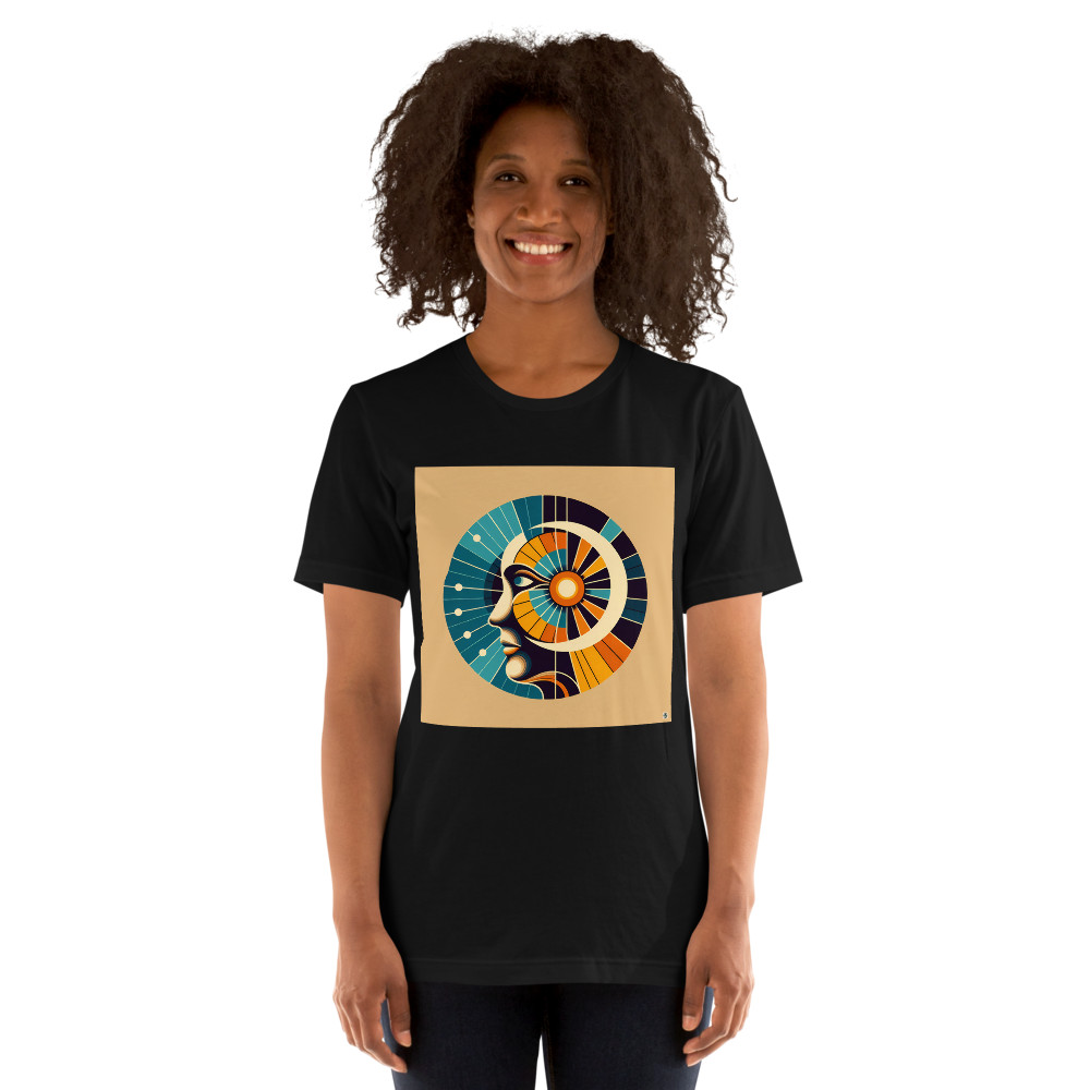 Geometric Abstract Face with Radiating Sunburst