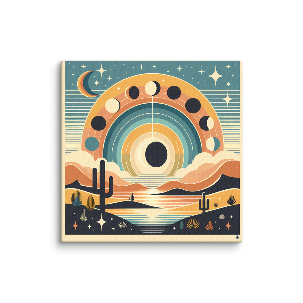 Geometric Moon Phases Desert Sunset — Canvas Print