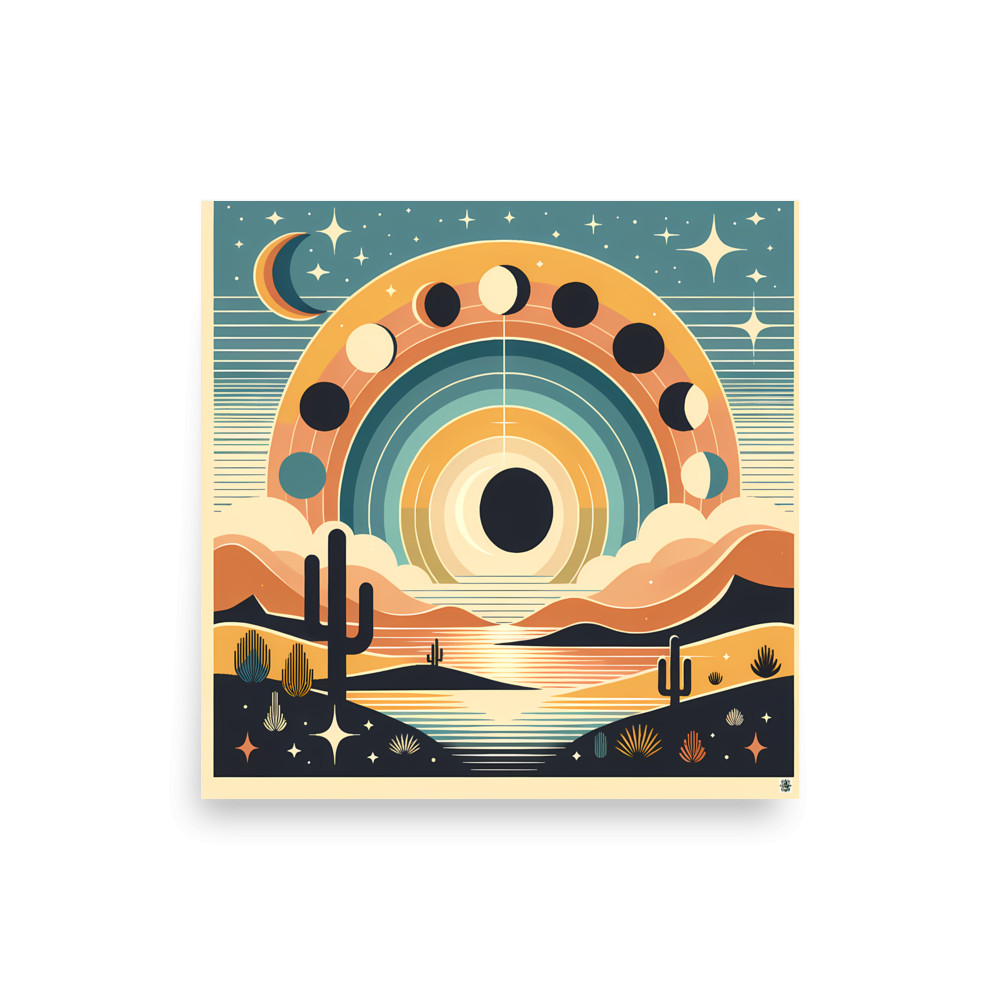 Geometric Moon Phases Desert Sunset — Art Print