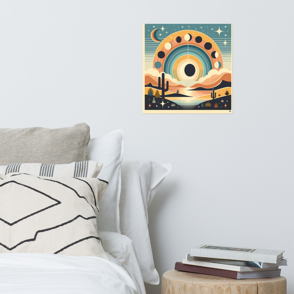Geometric Moon Phases Desert Sunset