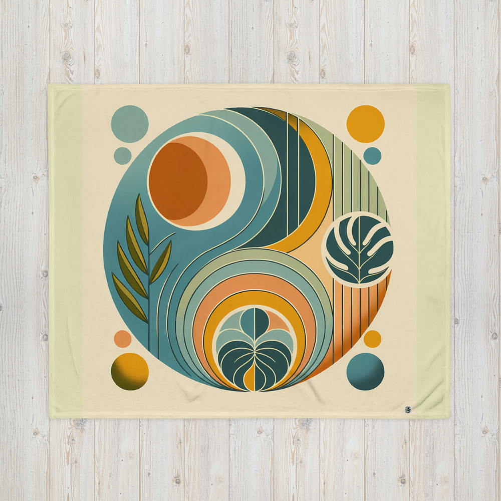 Abstract Botanical Circles in Teal and Ochre
