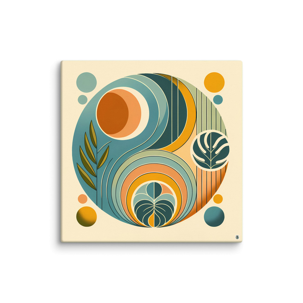 Abstract Botanical Circles in Teal and Ochre