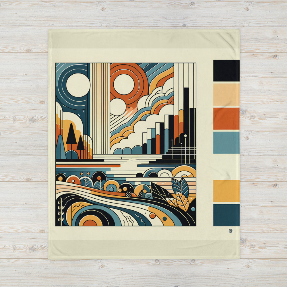 Retro Geometric Landscape with Bold Colours