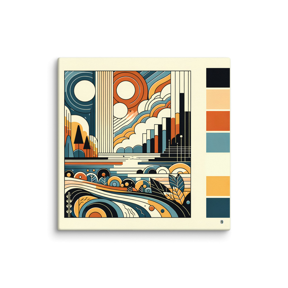 Retro Geometric Landscape with Bold Colours