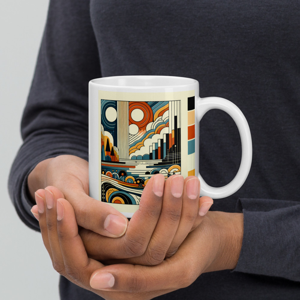 Retro Geometric Landscape with Bold Colours