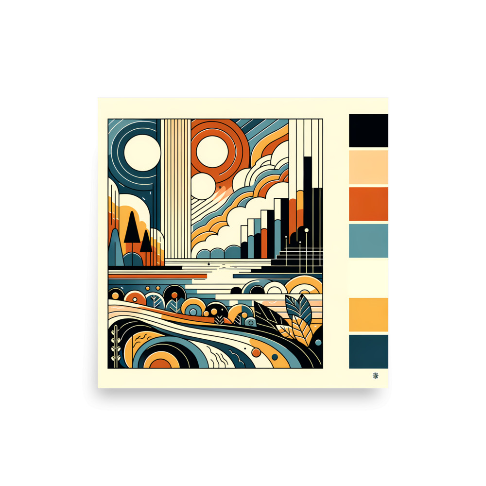 Retro Geometric Landscape with Bold Colours — Art Print