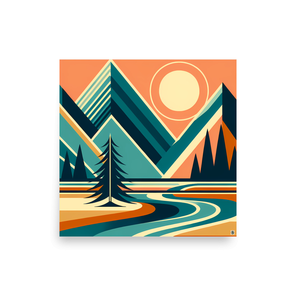 Geometric Mountain Peaks at Sunset — Art Print