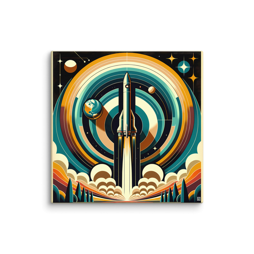 Retro Rocket Launch Geometric Space Illustration — Canvas Print