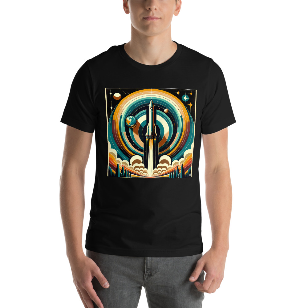 Retro Rocket Launch Geometric Space Illustration