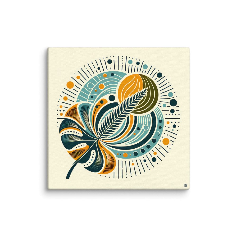 Abstract Botanical Leaf and Sunburst Design — Canvas Print