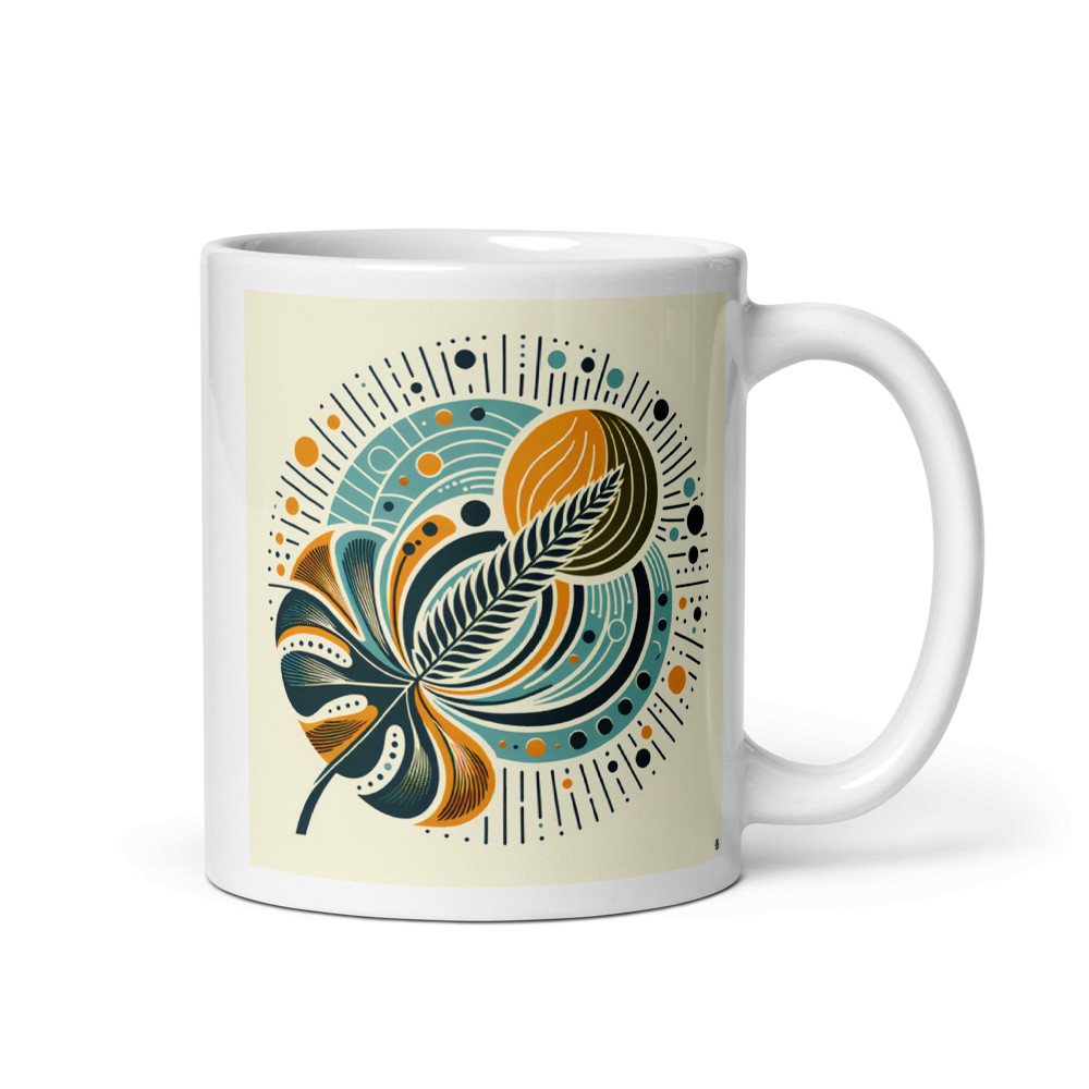 Abstract Botanical Leaf and Sunburst Design