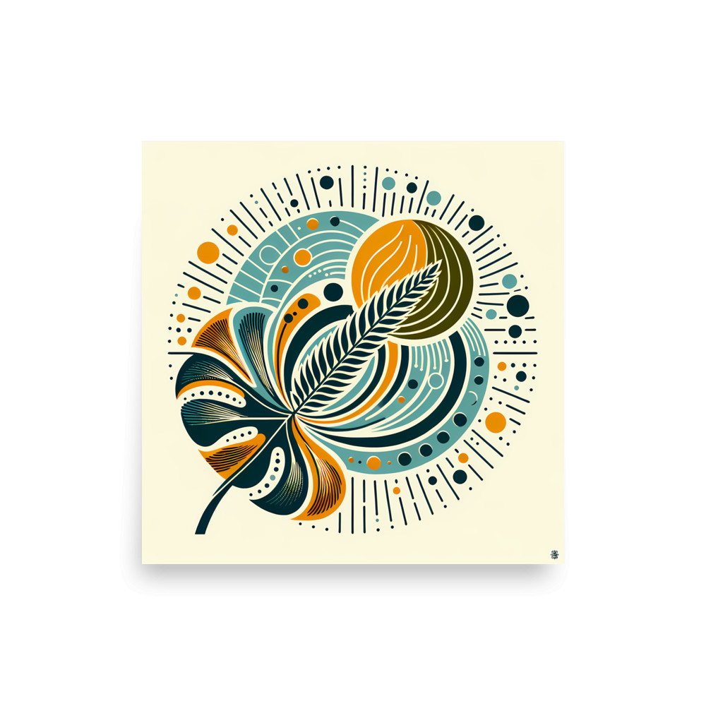 Abstract Botanical Leaf and Sunburst Design — Art Print