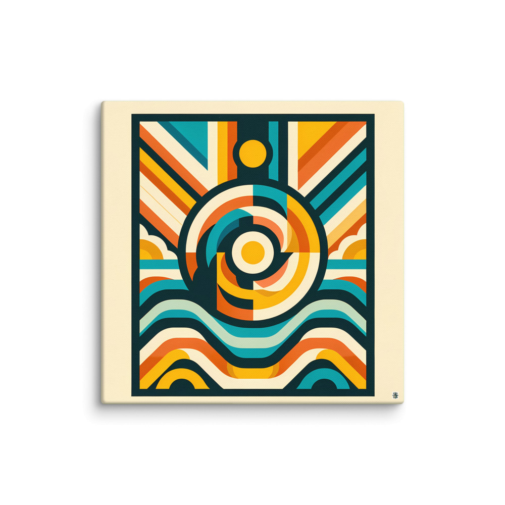 Retro Geometric Sun and Waves — Canvas Print