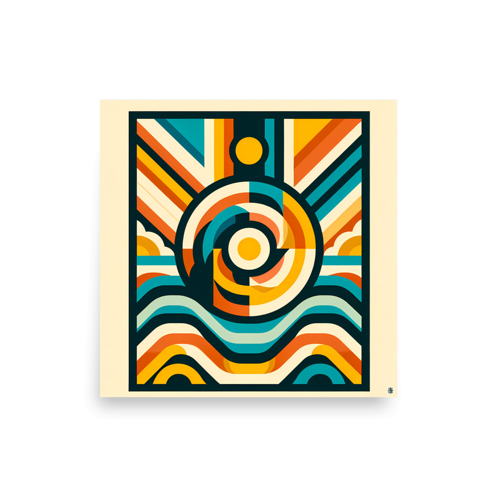 Retro Geometric Sun and Waves — Art Print