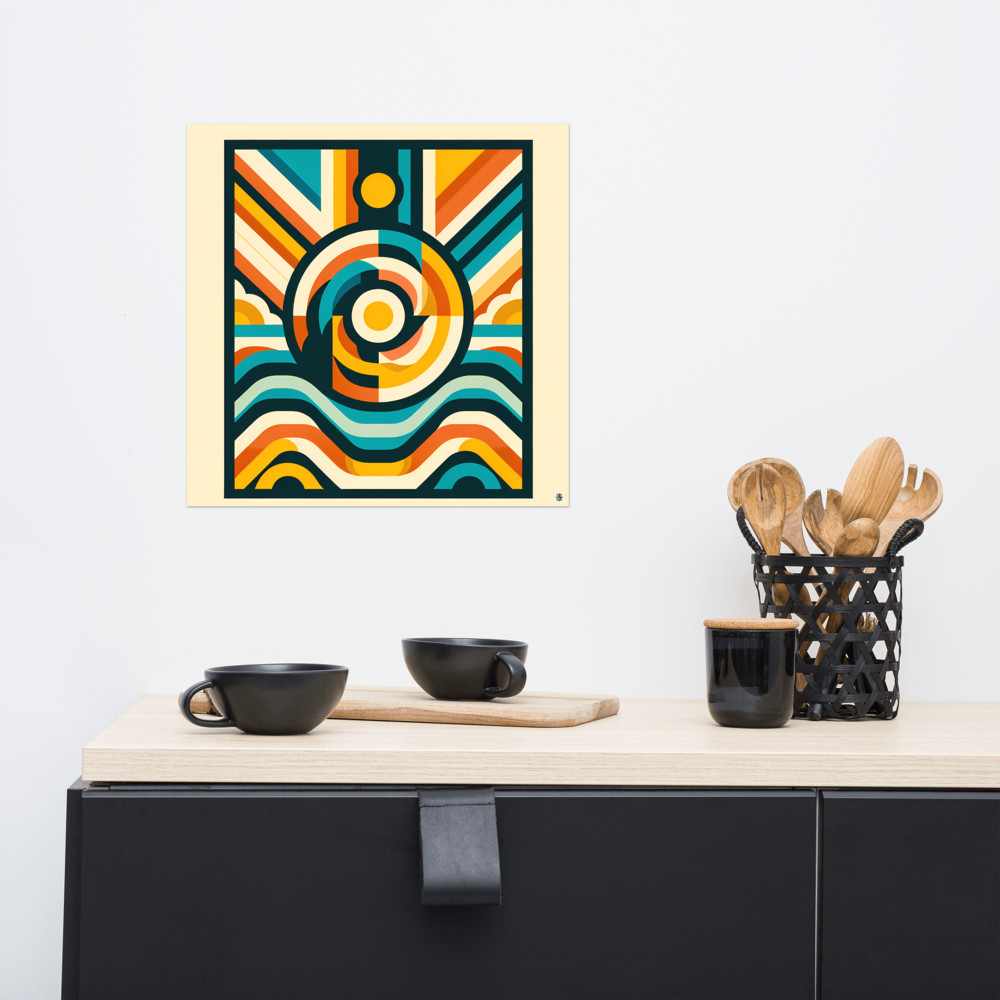 Retro Geometric Sun and Waves