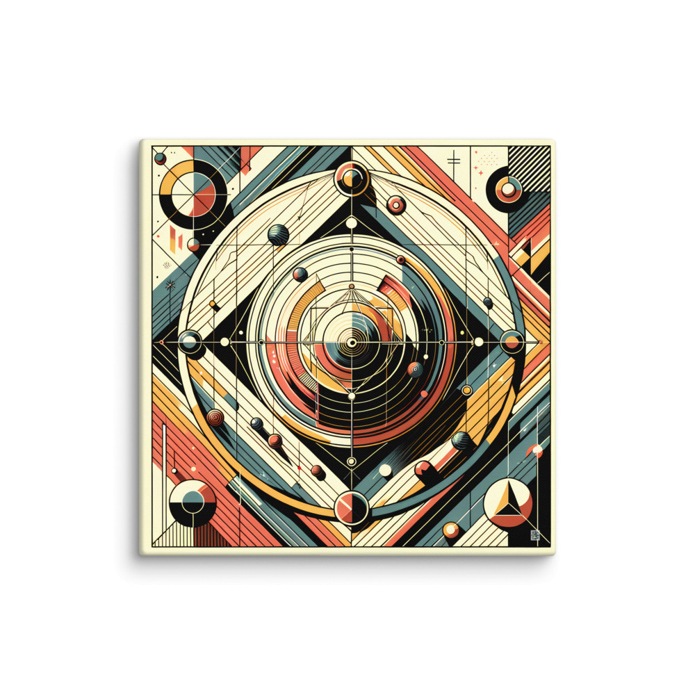 Retro Geometric Space Orbits in Teal and Orange — Canvas Print