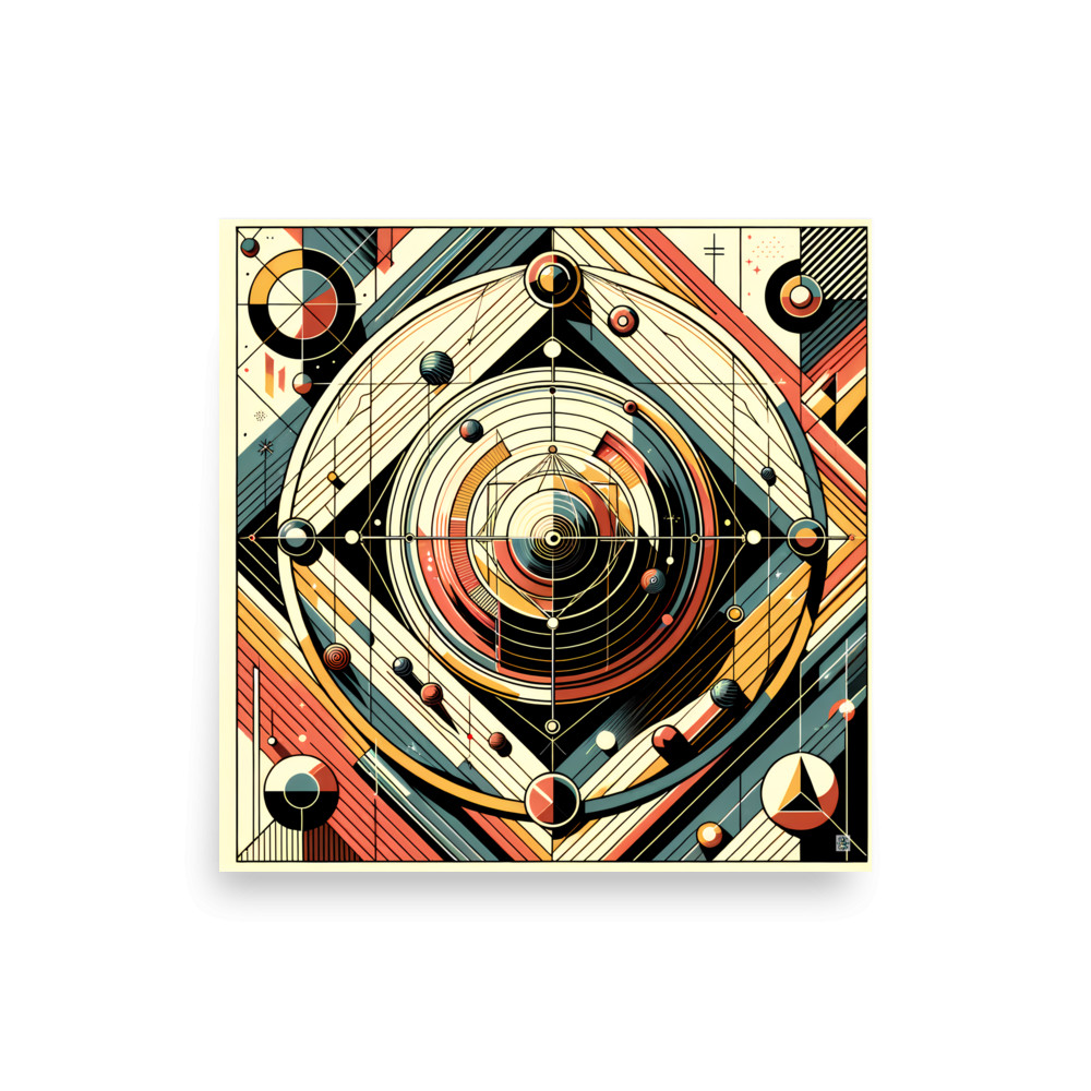 Retro Geometric Space Orbits in Teal and Orange — Art Print