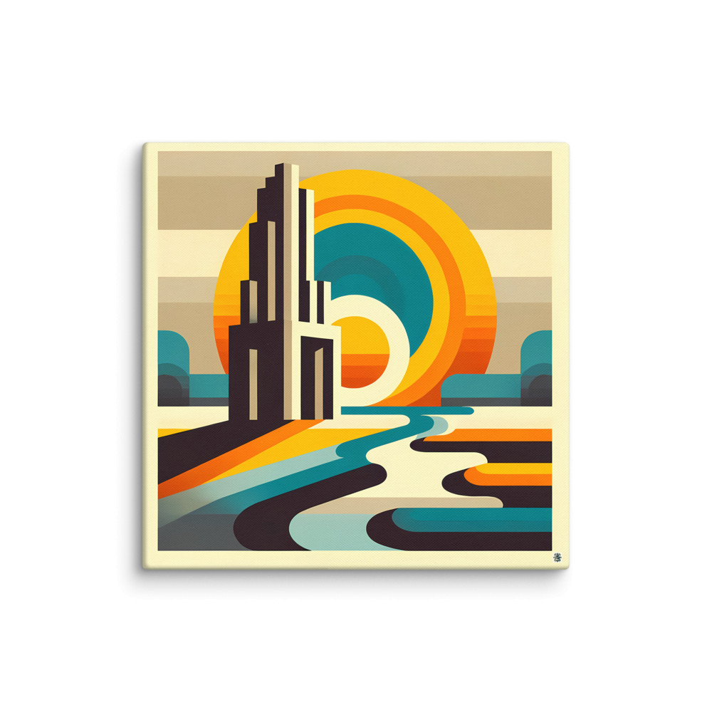 Retro Geometric Sunset Letterform — Canvas Print