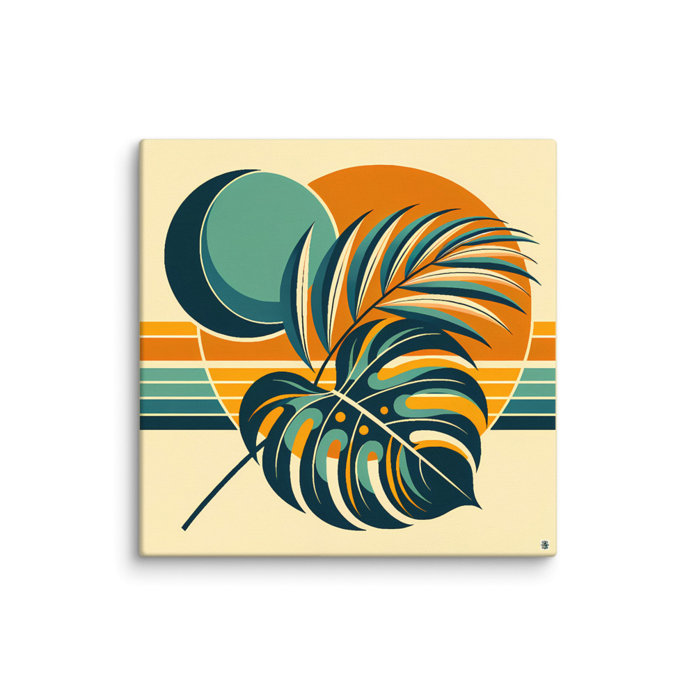 Abstract Tropical Leaves and Sun Shapes — Canvas Print