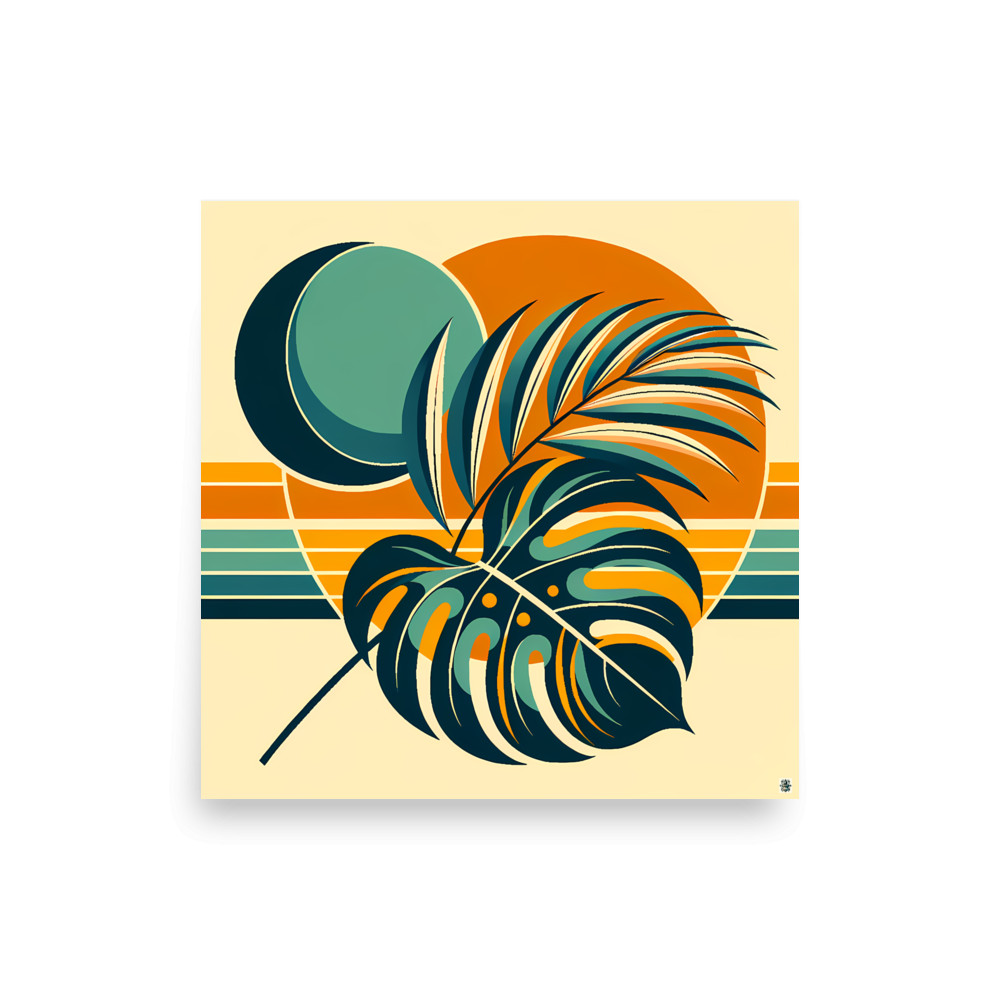 Abstract Tropical Leaves and Sun Shapes — Art Print