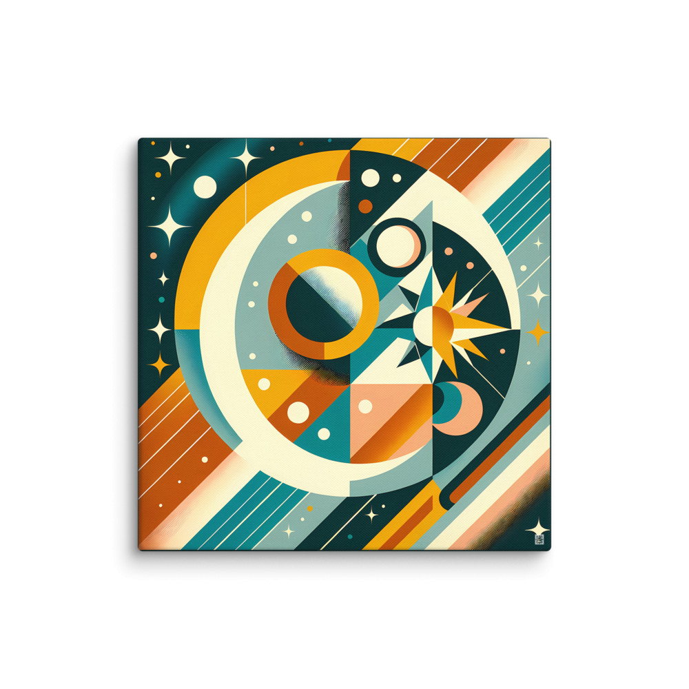 Geometric Moon and Star Orbit — Canvas Print