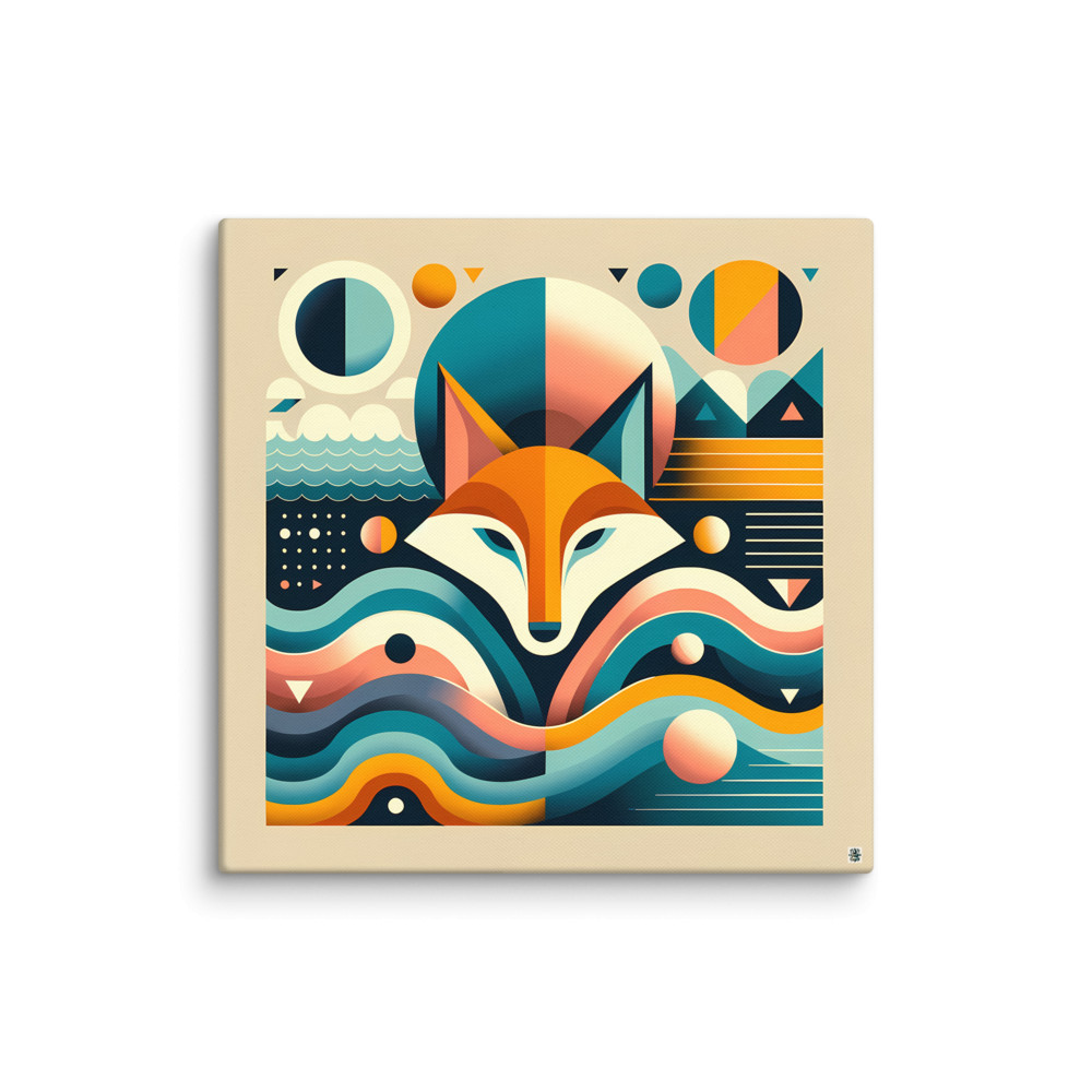 Geometric Fox in Abstract Coastal Waves — Canvas Print