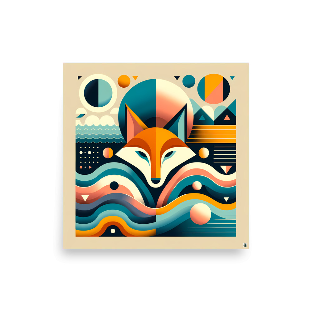 Geometric Fox in Abstract Coastal Waves — Art Print