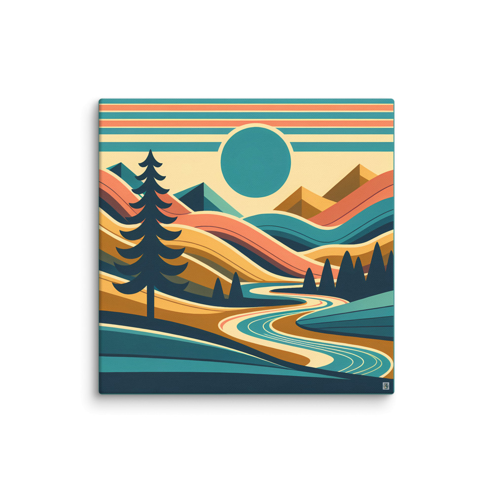 Geometric Mountain River Landscape — Canvas Print