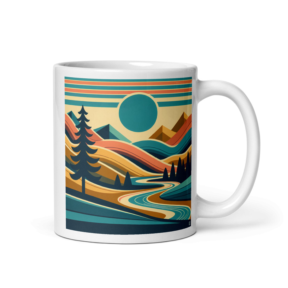 Geometric Mountain River Landscape