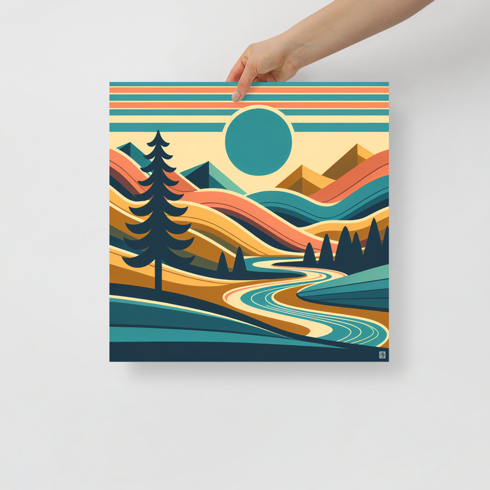 Geometric Mountain River Landscape
