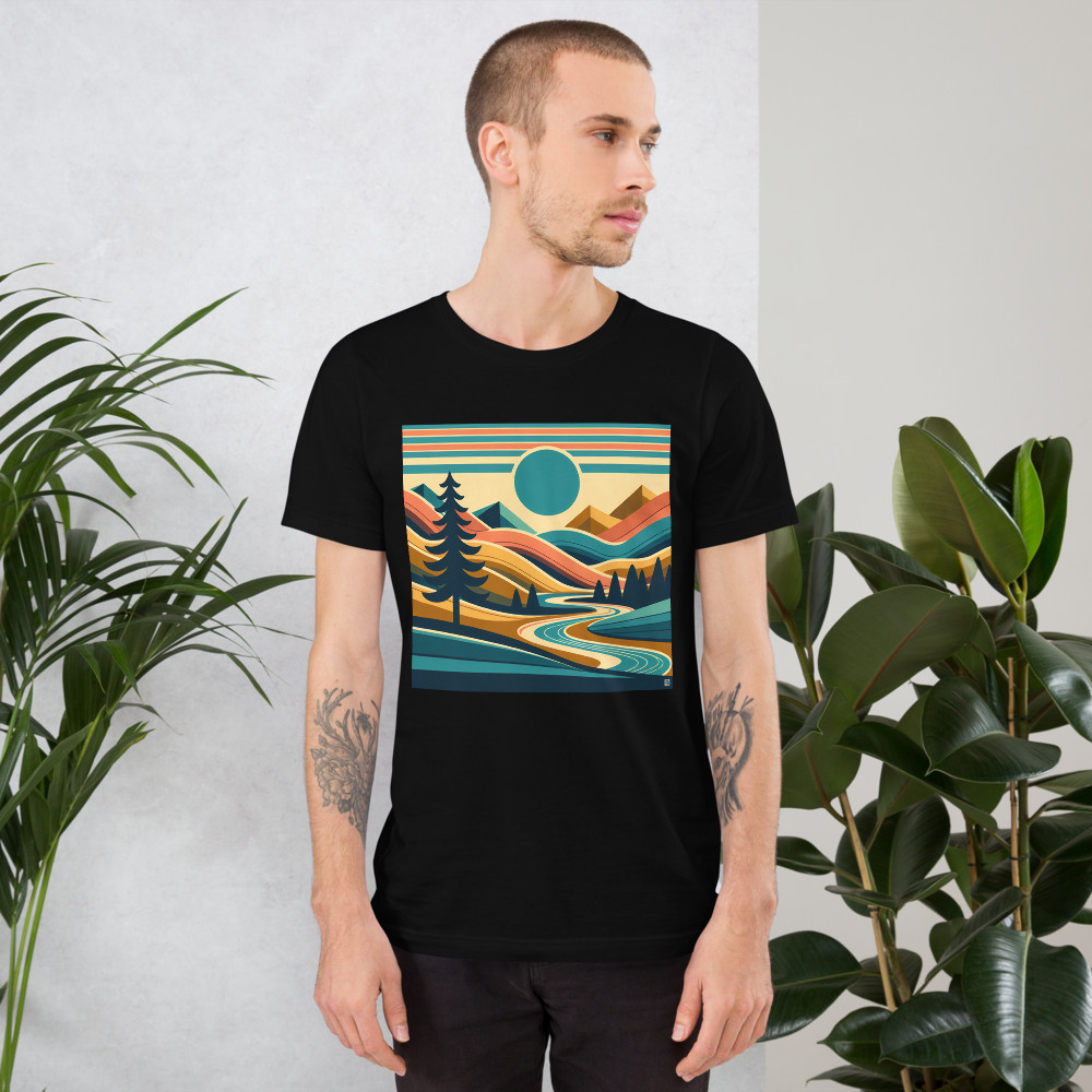 Geometric Mountain River Landscape
