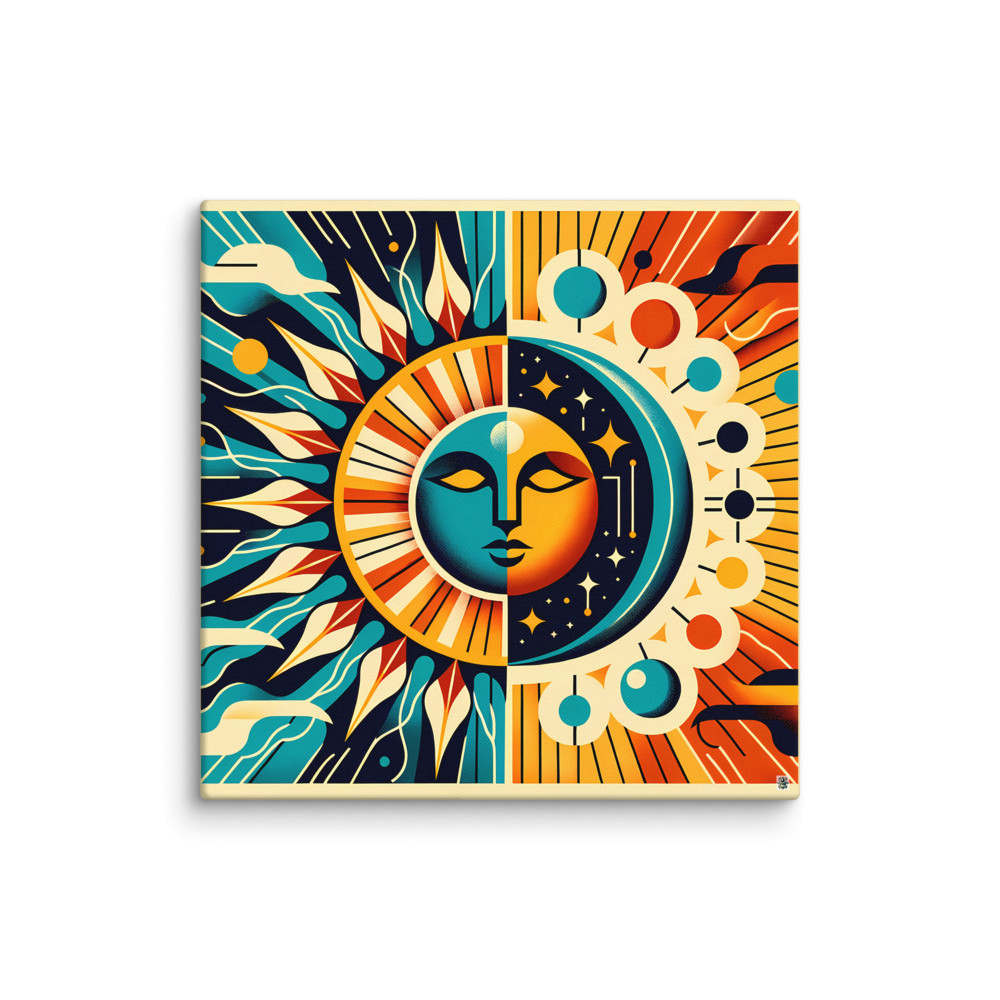 Celestial Sun Moon Face Geometry — Canvas Print