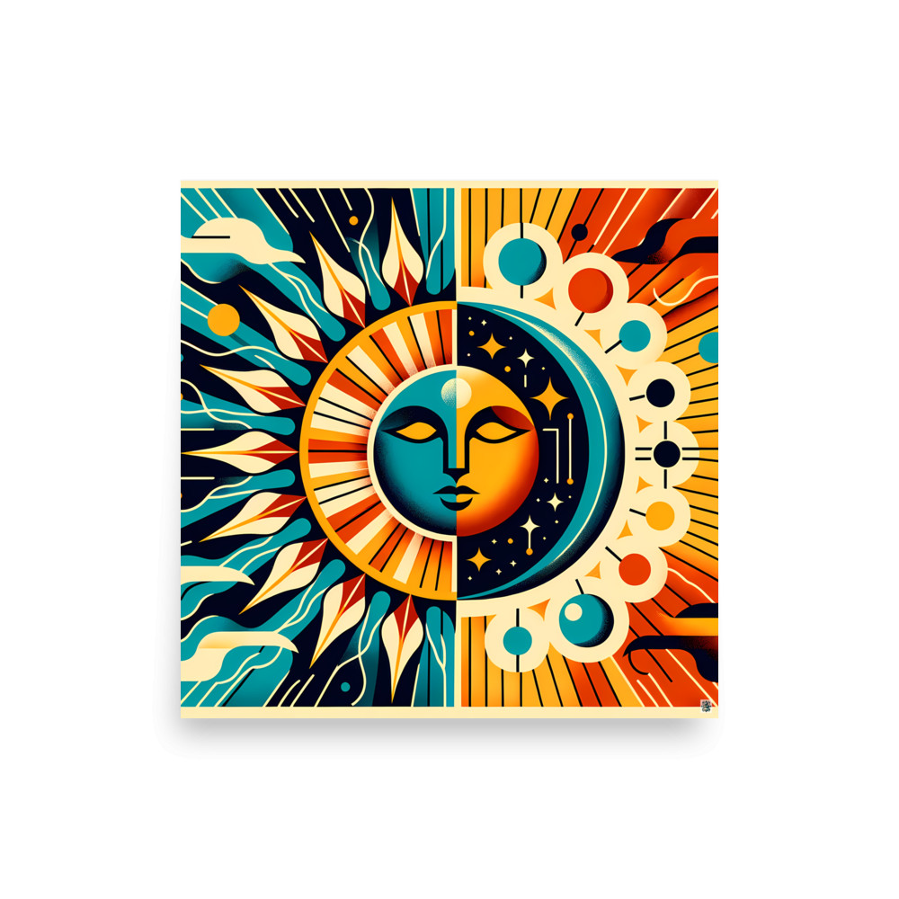 Celestial Sun Moon Face Geometry — Art Print