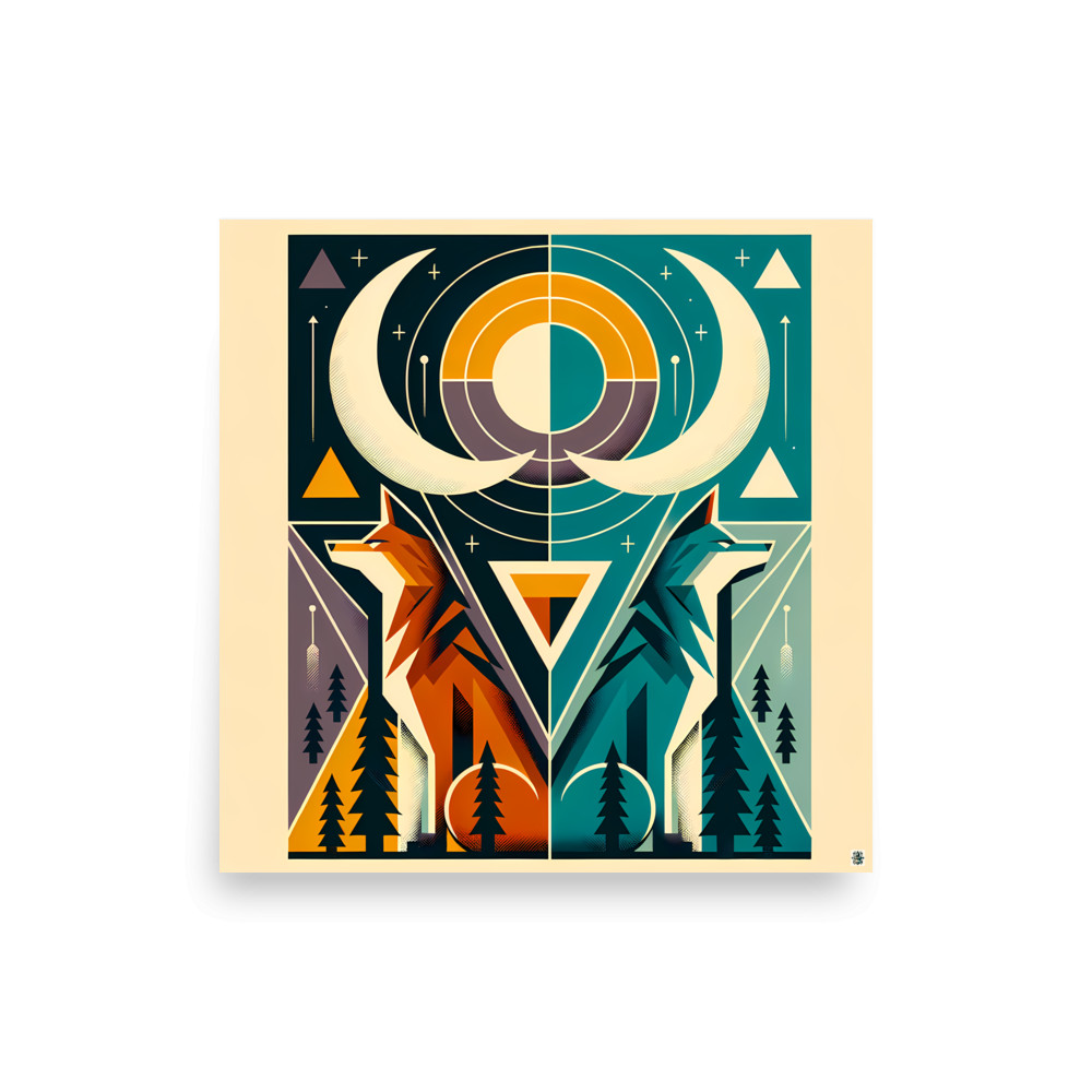 Geometric Fox and Wolf Totem — Art Print