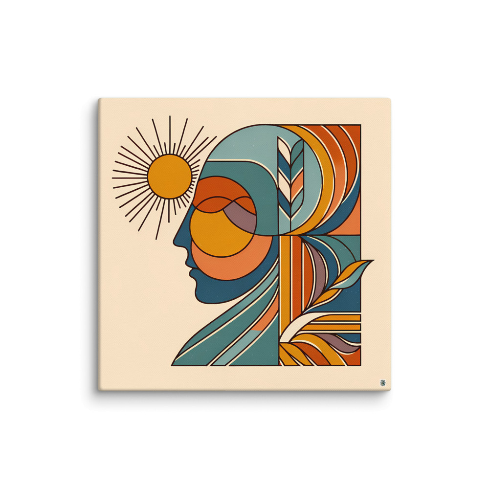 Abstract Sun Face Line Illustration — Canvas Print