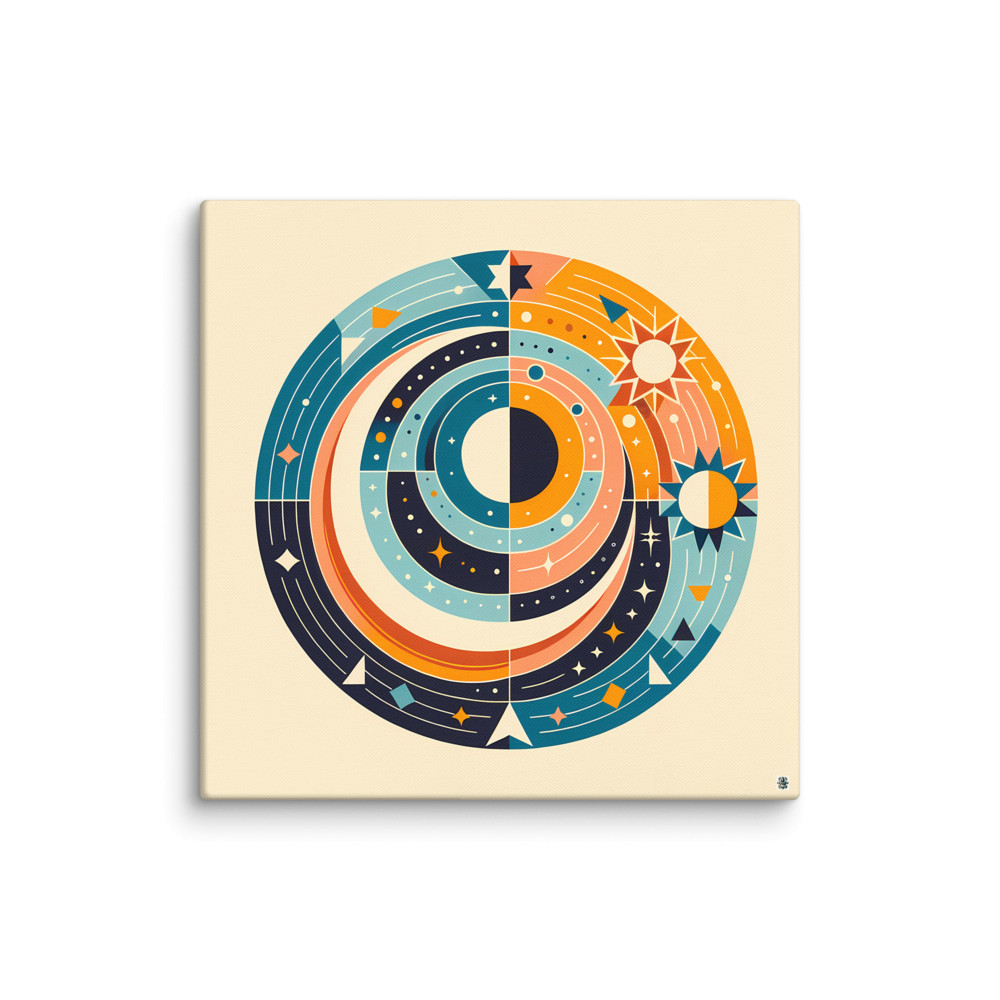 Geometric Sun and Moon Circle — Canvas Print