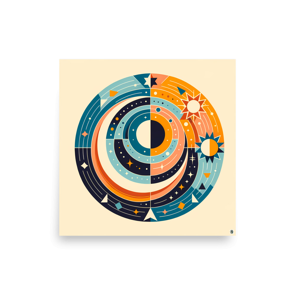 Geometric Sun and Moon Circle — Art Print