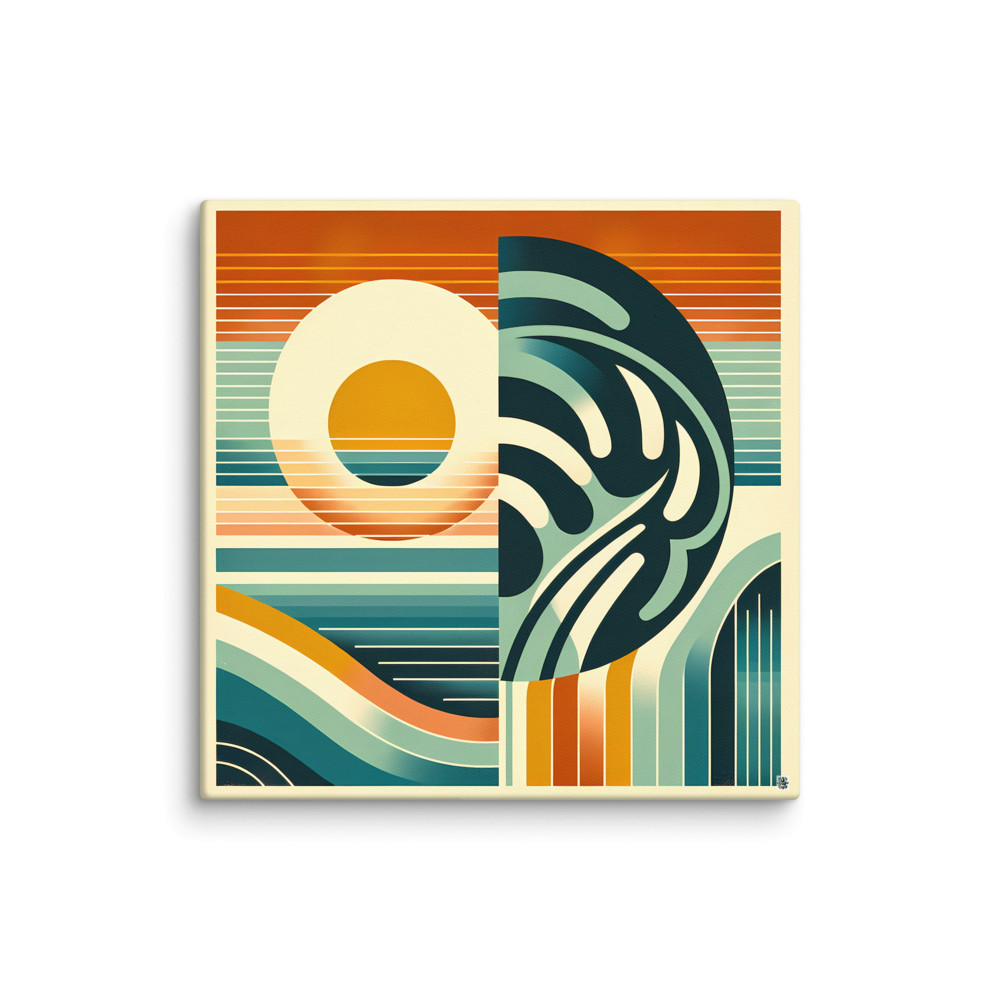 Geometric Sun and Monstera Abstract — Canvas Print