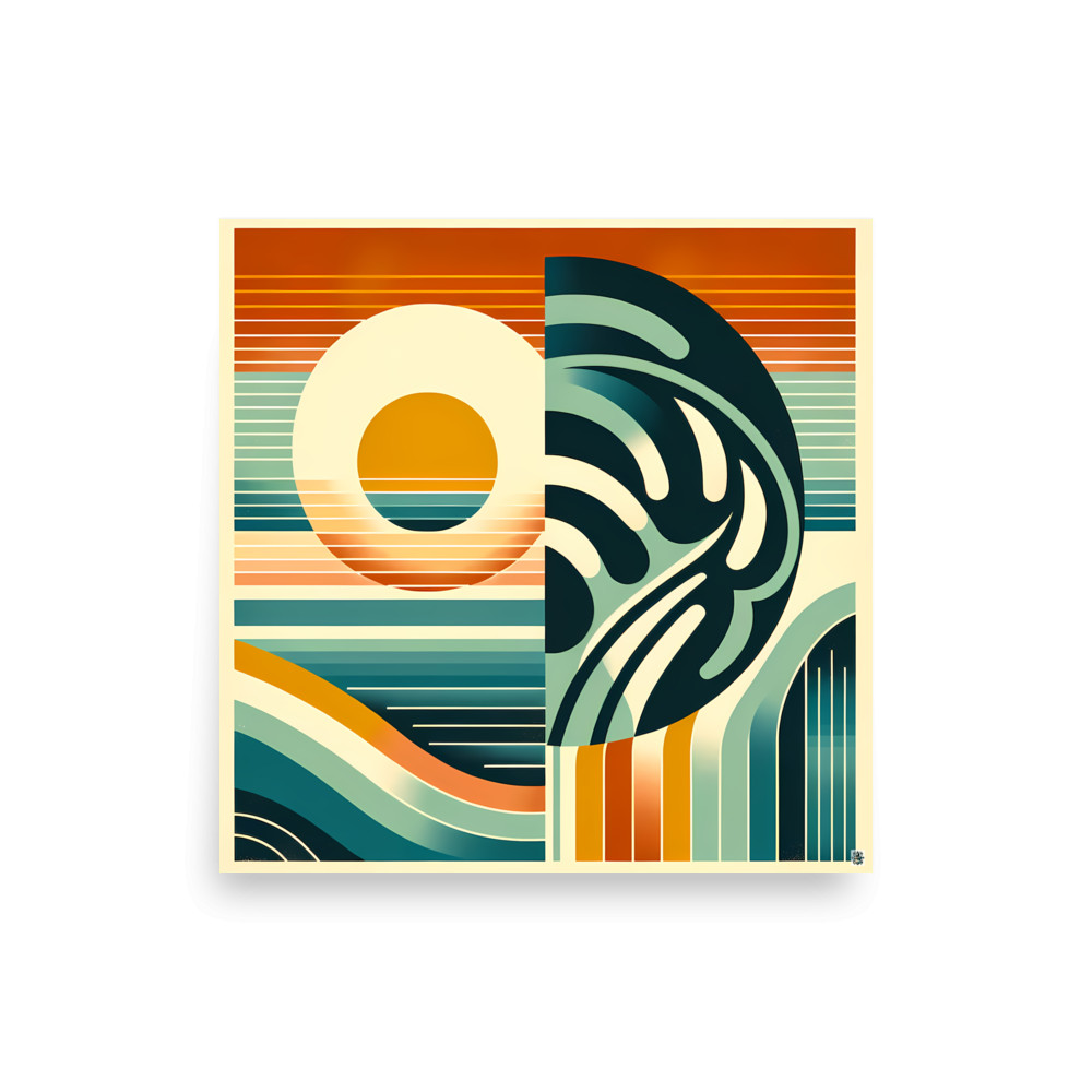 Geometric Sun and Monstera Abstract — Art Print
