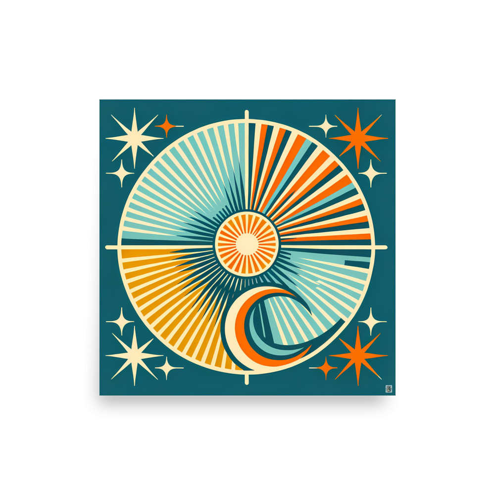 Geometric Sun and Moon Starburst — Art Print