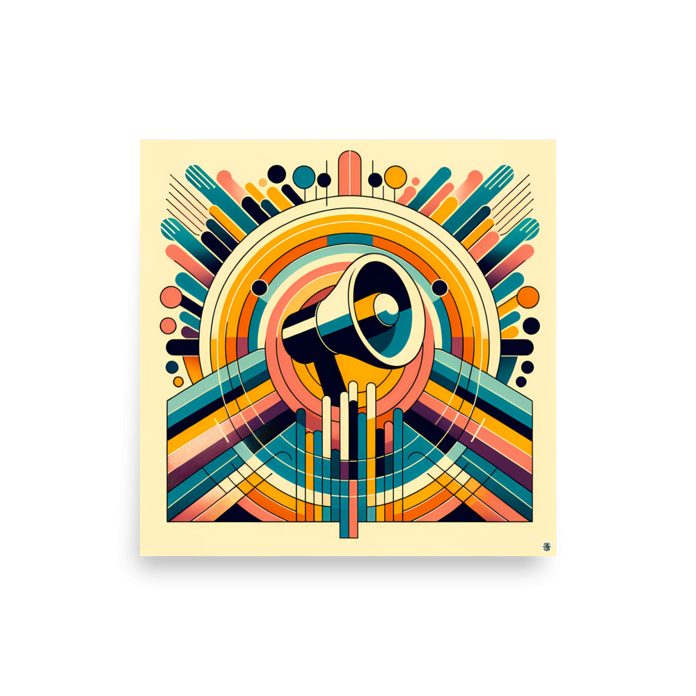 Retro Geometric Megaphone Burst — Art Print