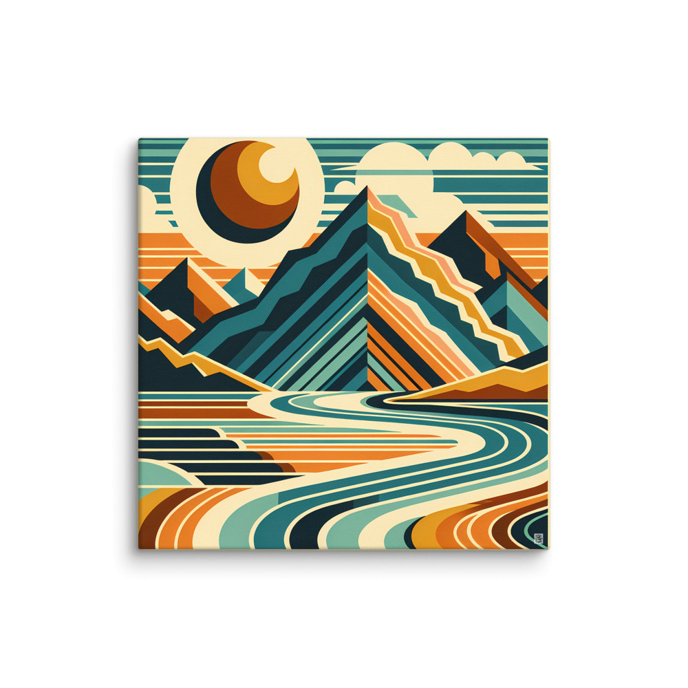 Retro Mountain River Landscape — Canvas Print
