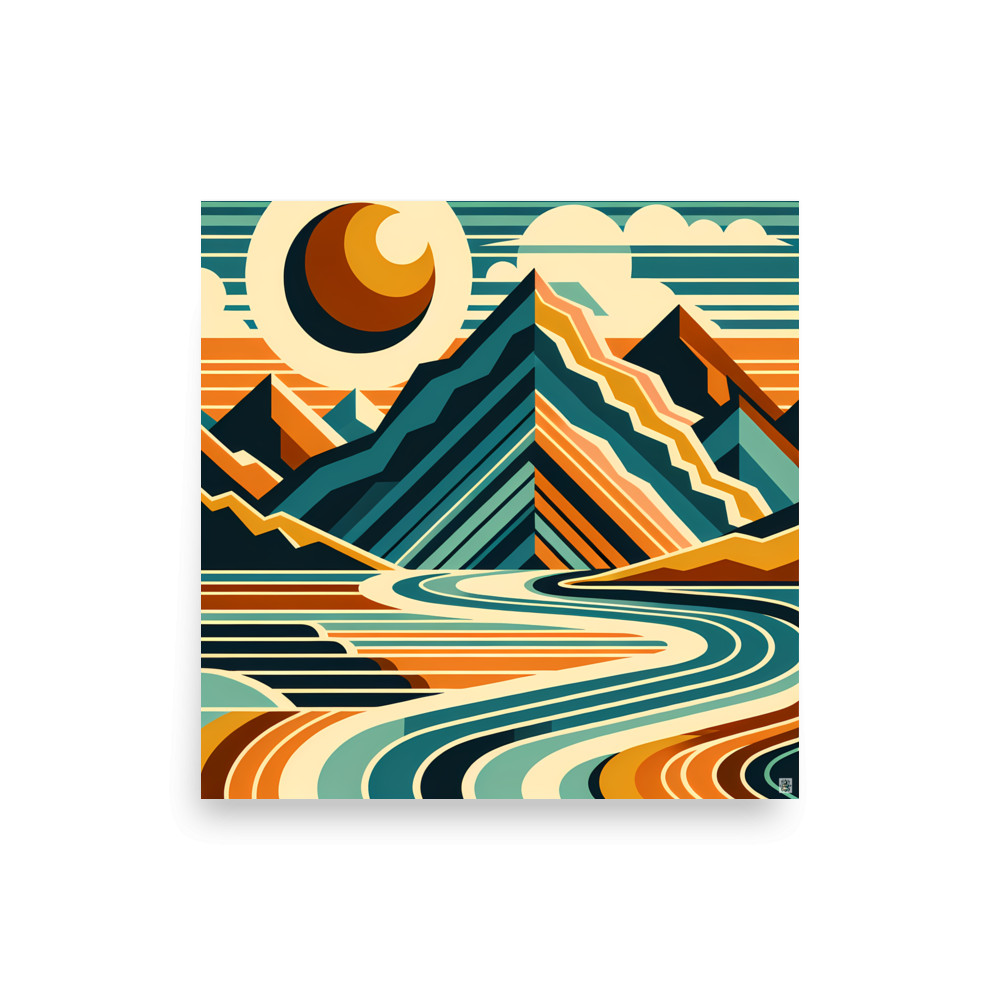 Retro Mountain River Landscape — Art Print